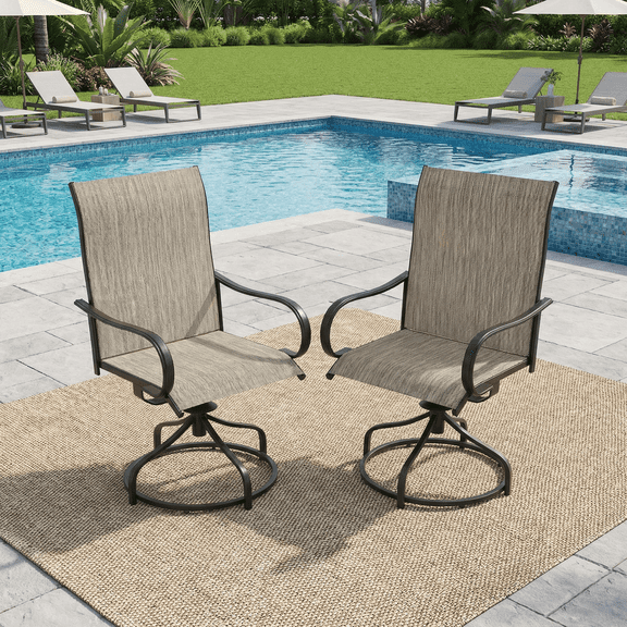 TLSUNNY Swivel Outdoor Chairs Set of 2, Patio Swivel Dining Chairs with Textilene Fabric and Metal Frame, Outdoor Swivel Sling Chairs for Garden