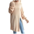 thumbnail image 1 of Pompotops Robe Chandail pour Femmes, Mode, Mi-Longue, Couleur Unie, Col Roulé, Chandail, Ample, Fendue, 1 of 8