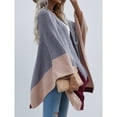 thumbnail image 3 of Long Batwing Sleeve Knitted Cardigan Loose Color Blocking Plaid Oversized Open Front Sweater for Women Female Dark Gray S, 3 of 6