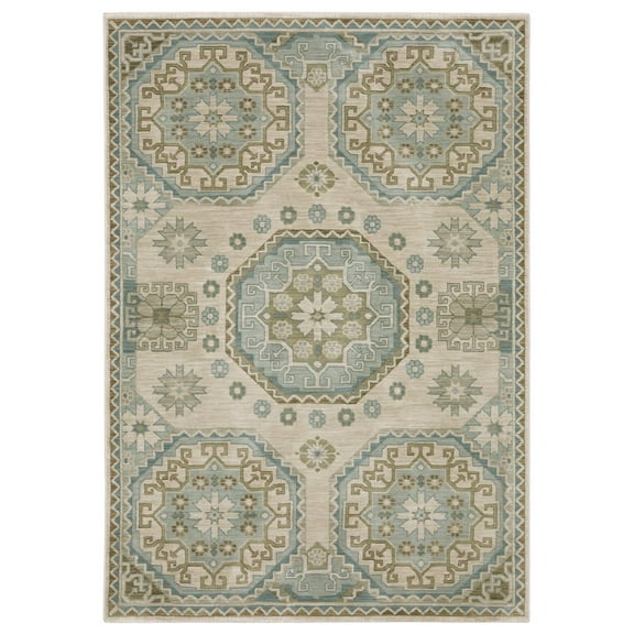 Oriental Weavers Maeve Area Rug - MAE03 - 3'3" x 5' - in Beige/ Teal - Vintage Inspired, Stain Resistant, Family and Pet Friendly , Entrway, Bedroom Rug