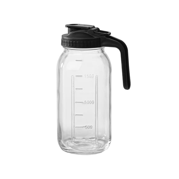 Jarware Mason Jar Pitcher, 64oz Wide Mouth Glass Mason Jar & Plastic Spout Lid with Handle