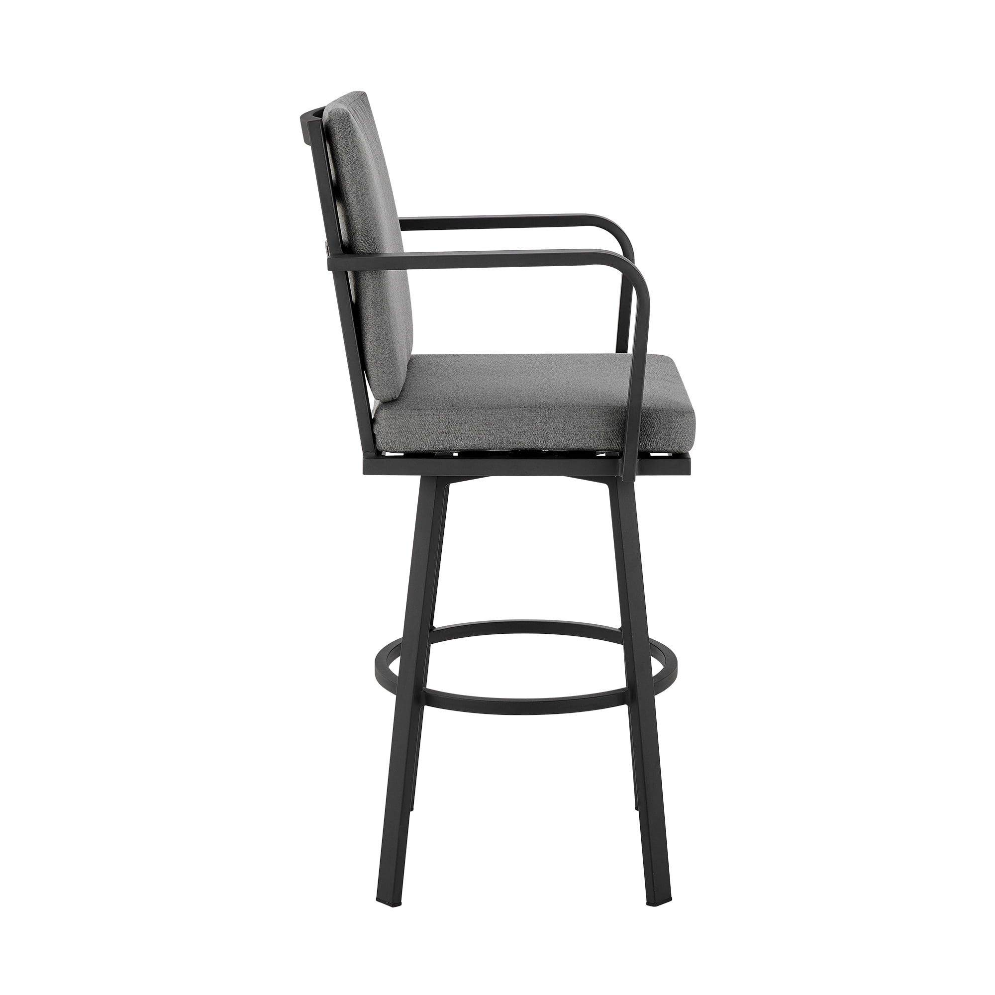 Arnauld 30" Outdoor Patio Swivel Bar Stool in Black Aluminum with Gray Cushions - Set of 2