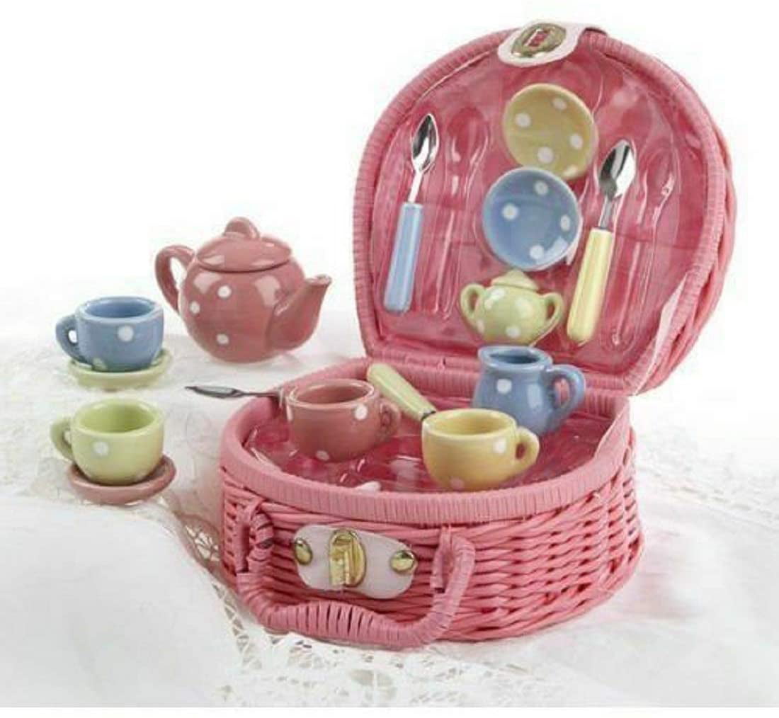 Bear Family Mini Tea Set Minature 17 Pieces In Hamper Toy Gift Novelty Childs 