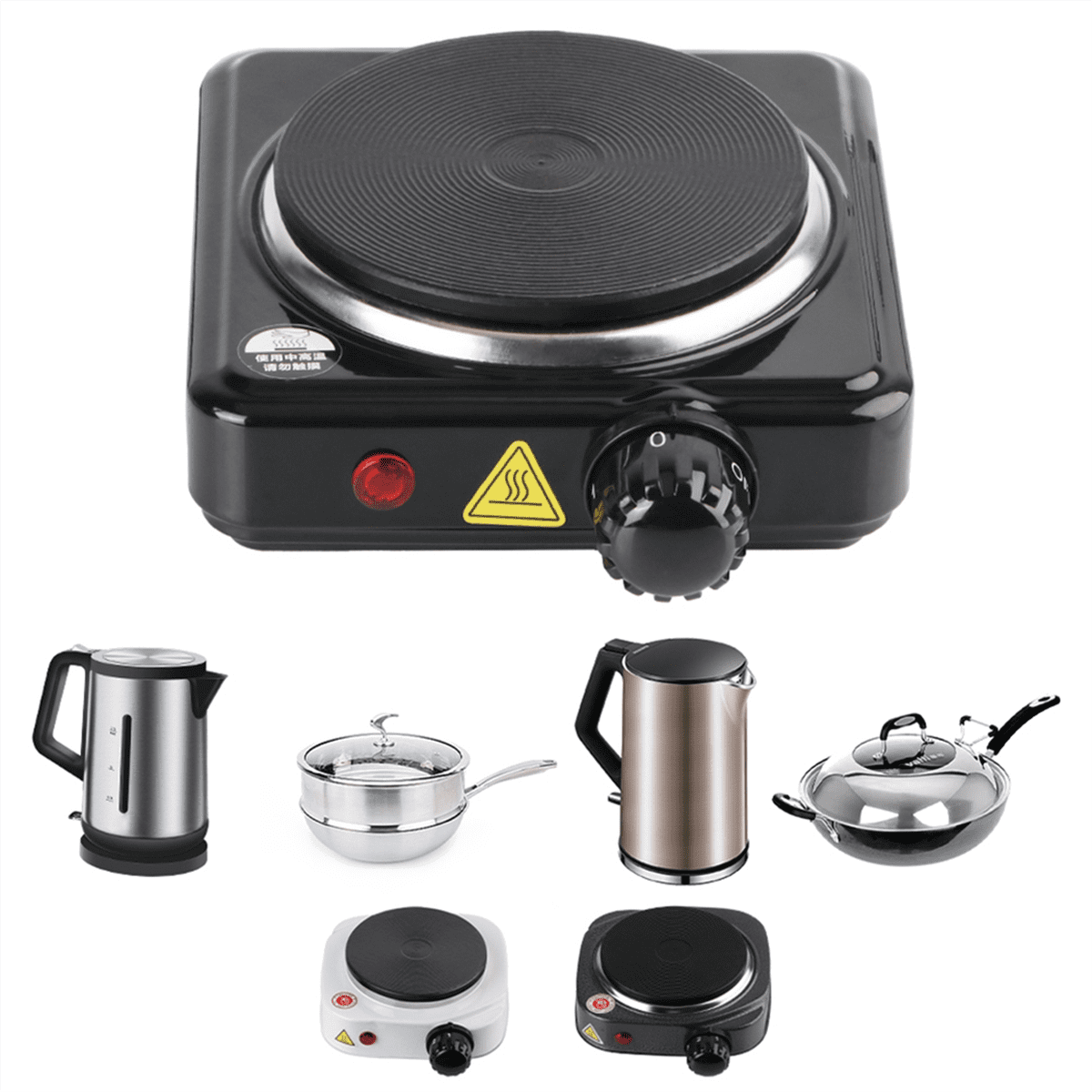 Mini Electric Stove Multifunctional Kitchen Appliance Hot Potelectricheating Platemilkwater Heating Stove US Plug C,1 x Electric stove,Silver gray