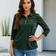 thumbnail image 5 of Women'S 3/4 Sleeve Collared Button Down Polo Shirts Golf Tee Casual Work T Shirts,Dark Green S, 5 of 5