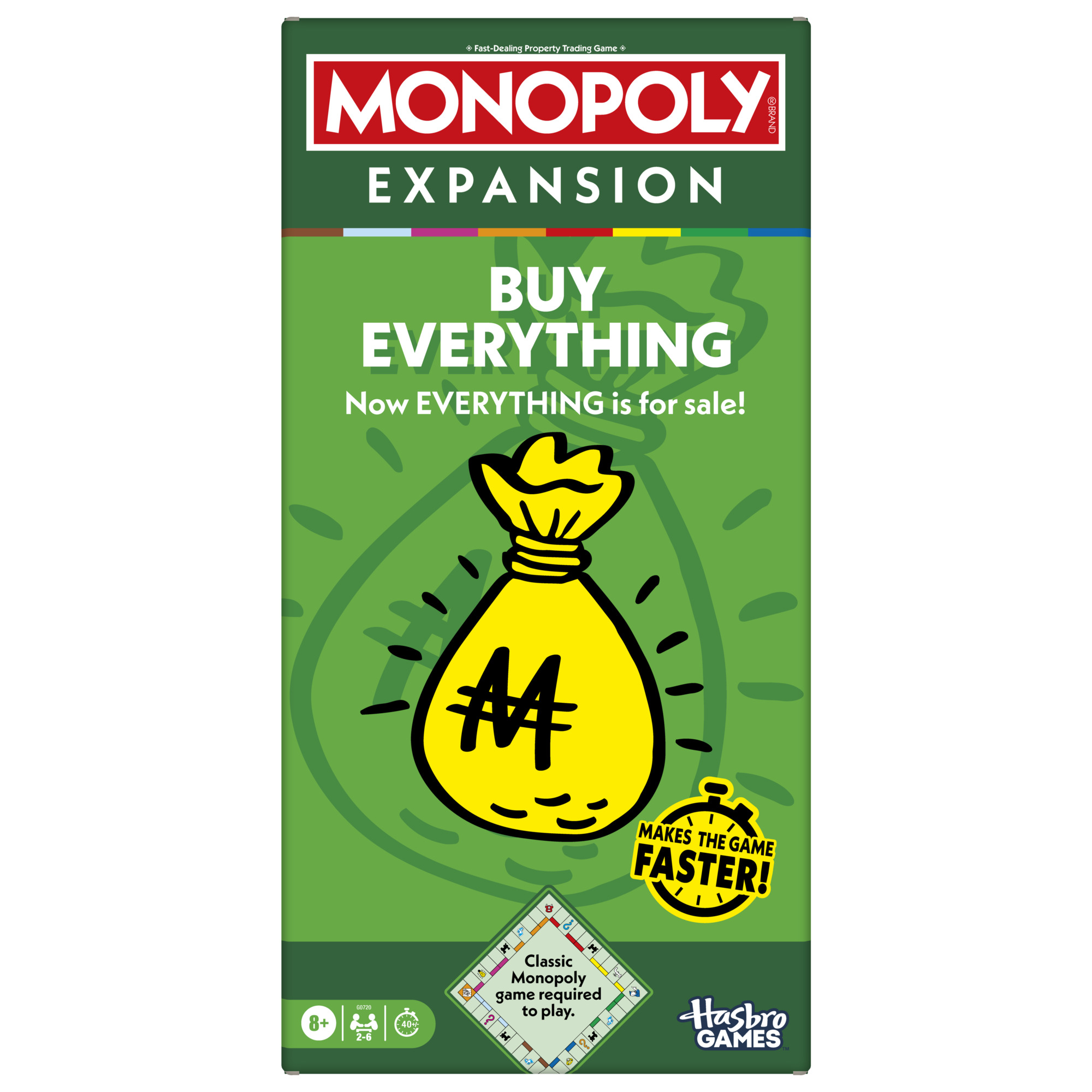 Monopoly Buy Everything EXPANSION, Add to Classic Monopoly Board Game, Family Games, Ages 8 and Up, 40 Mins