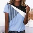 thumbnail image 1 of Tops Femmes Tops d'Été 2023 Mode Femmes Manches Courtes Rétro Col Rond Imprimé Tops en Vrac Blouse Trois Quarts Manches Bleu Clair XL, 1 of 4