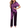 thumbnail image 6 of Purple Women Satin Pajamas, Polyester Women'S Pajamas, Short Sleeve Matching Pajamas for Couples, Plus Size Pajamas for Women, Womens Pajamas Set, Valentine's Day Sleepwear Plus Size Pajama Set, 6 of 7