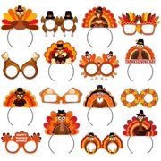 Thanksgiving Headband and Glasses - 16Pcs Fall Happy Thanksgiving Photo Booth Props,Turkey theme Paper Glasses Headbands Set