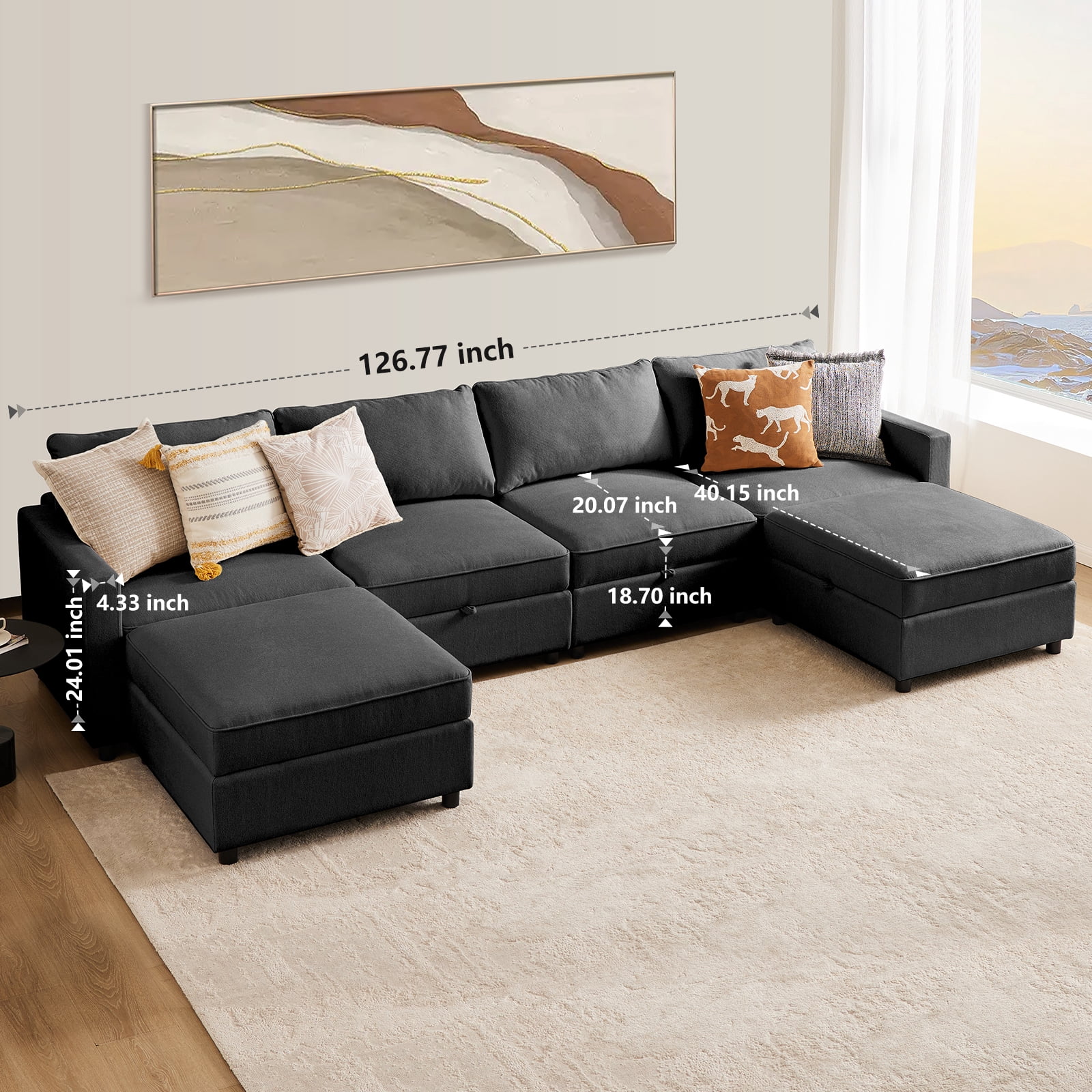 Gianna 6-Seat Modular Sectional Sofa: L-Shaped Design with Luxurious Comfort and Hidden Storage for Your Living Room