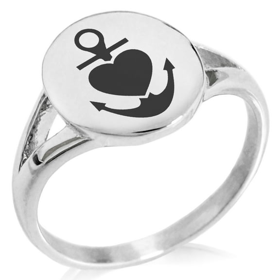 Stainless Steel Anchor of My Heart Minimalist Oval Top Polished Statement Ring