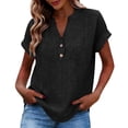 thumbnail image 1 of Camisetas de Cuello en V de Manga Larga para las Mujeres Blusa Casual de Color Sólido, Botón Delantero Suelto de Ajuste Superior de Verano, 1 of 8