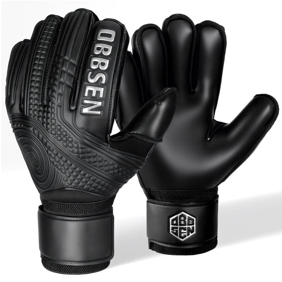 Obbsen Youth&Adults Soccer Goalie Gloves with Finger Protection, Soccer Goalkeeper Gloves with Black Backhand and Palm, Super Grip, Blackout