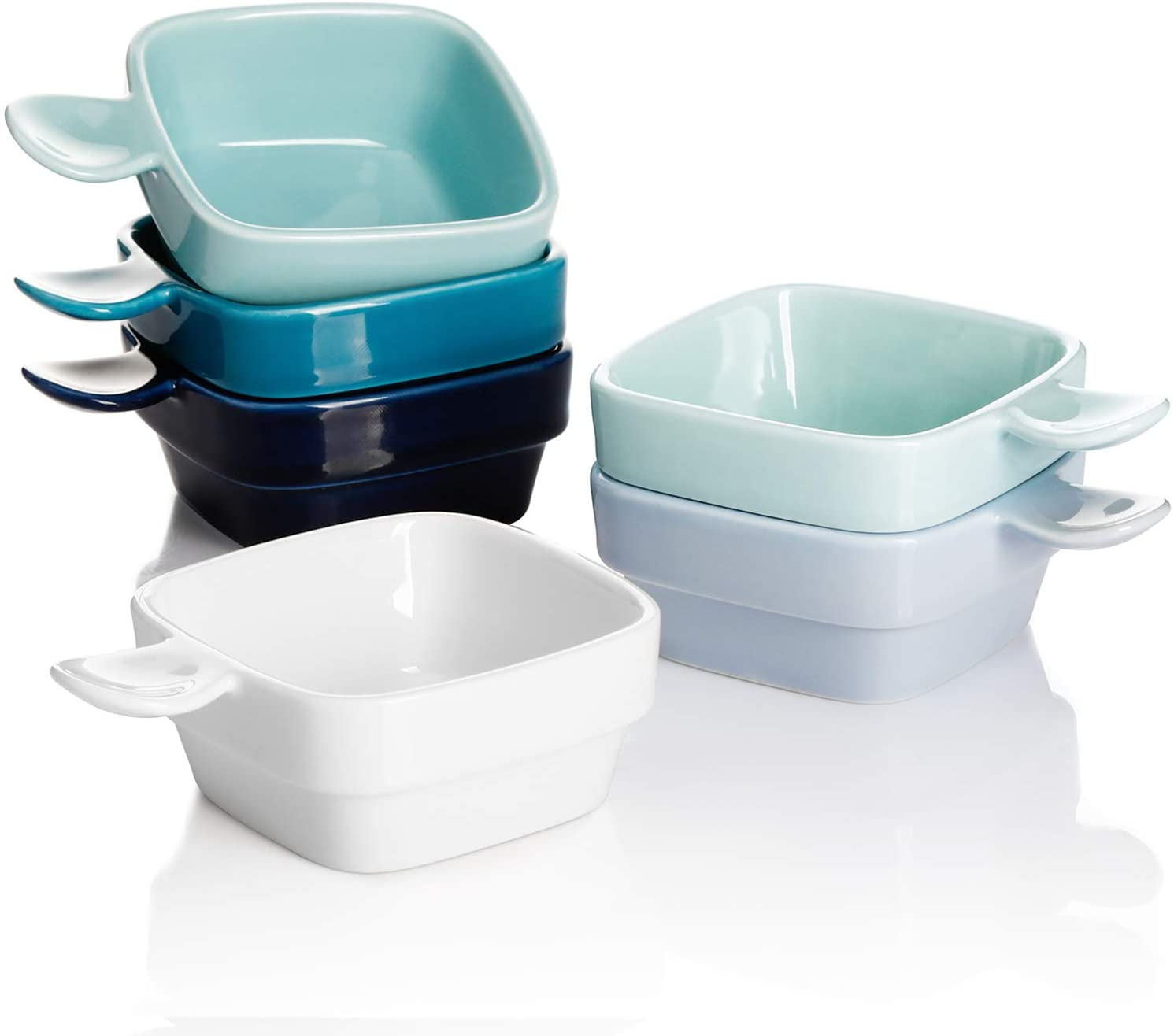 Sweese 116.003 Porcelain Square Dipping Bowls Sauce Dishes Cool Assorted Colors Ketchup and Seasoning Set of 6 3 Ounce for Soy Sauce