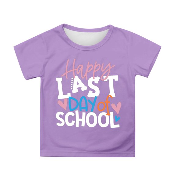 Tisuna Girls 100 Days Of School Tshirt Letter Print Short Sleeve Crew Neck Tops Comfortable Lightweight Child Toddler Summer Shirt Purple Size 3-4 Years