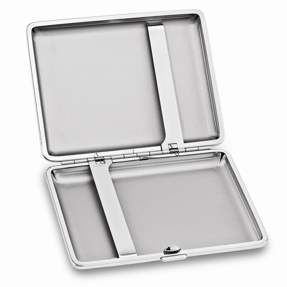 Black Leather Covered (Holds 20-100mm) Silver-tone Cigarette / Card Case QGM4992