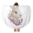thumbnail image 1 of LADDKA 60 inch Round Beach Towel Blanket Watercolour White Rabbit Watercolor Easter in Vintage Spring Travel Circle Circular Towels Mat Tapestry Beach Throw, 1 of 2