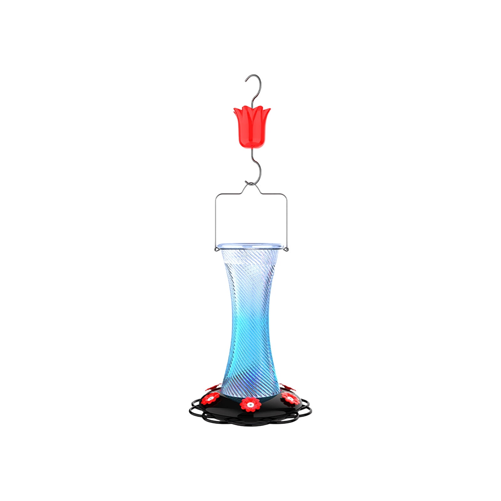 Hanging Glass Hummingbird Feeder, 7.8in Outdoor Decorative Wild Bird Nectar Feeder With Flower‑Shaped Ports