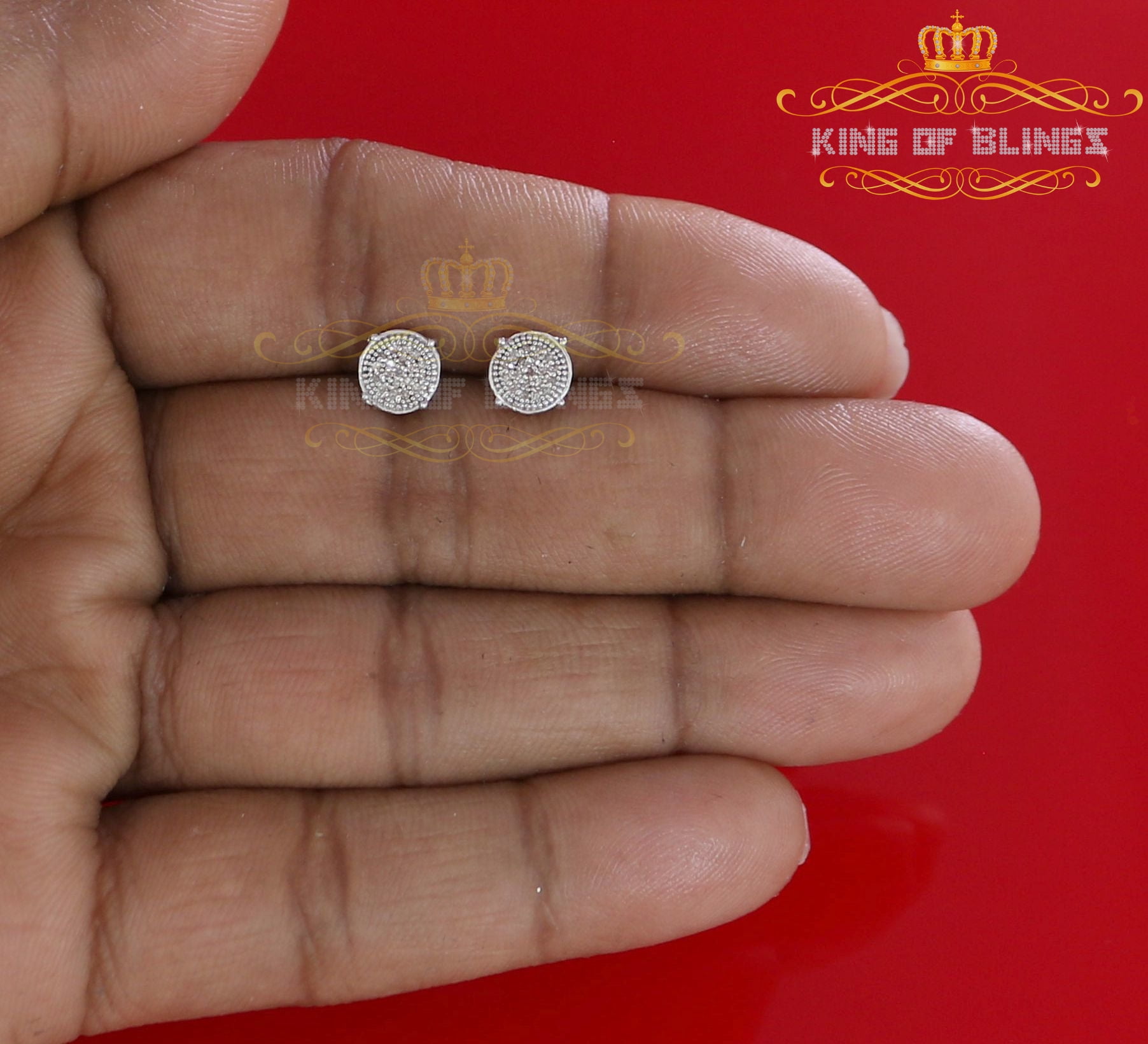 King of Bling's 925 Sterling Silver 0.10ct Diamond For Ladies / Men's White Stud Round Earrings