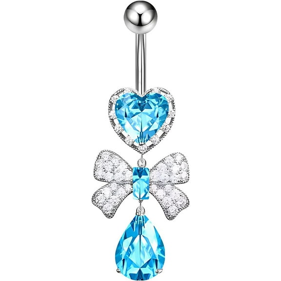 1 Pcs Bow Belly Button Ring 14G Surgical Steel Belly Ring Heart Rhinestone Designs Belly Piercing Jewelry,Curved Navel Rings Belly Rings for Women