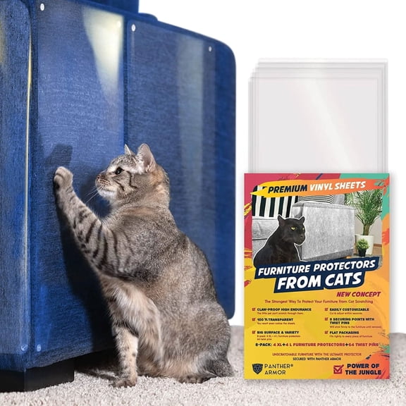 Panther Armor Cat Scratching Couch Protector, Claw Guard Protection from Pet Clear 8 Pack- XL, Large