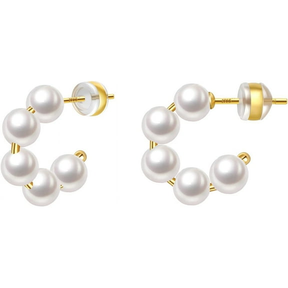 Pearl Hoop Earrings for Women Small Pearl Hoop Earrings Gold Plated Lightweight Open Large Circle Round Pearl Earrings Jewelry Birthday Gift for Women