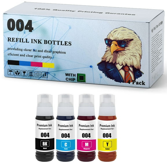 004 Compatible 004BK 004C 004M 004Y Ink Cartridges,High Yield Replenishment for Epson L1118 L1119 L1218 L1258 L1259 L3106 L3108 L3109 L3115 L3116 L3117 L3118 L3119 L3151 L3153 L315Printers,GI190-4pcs