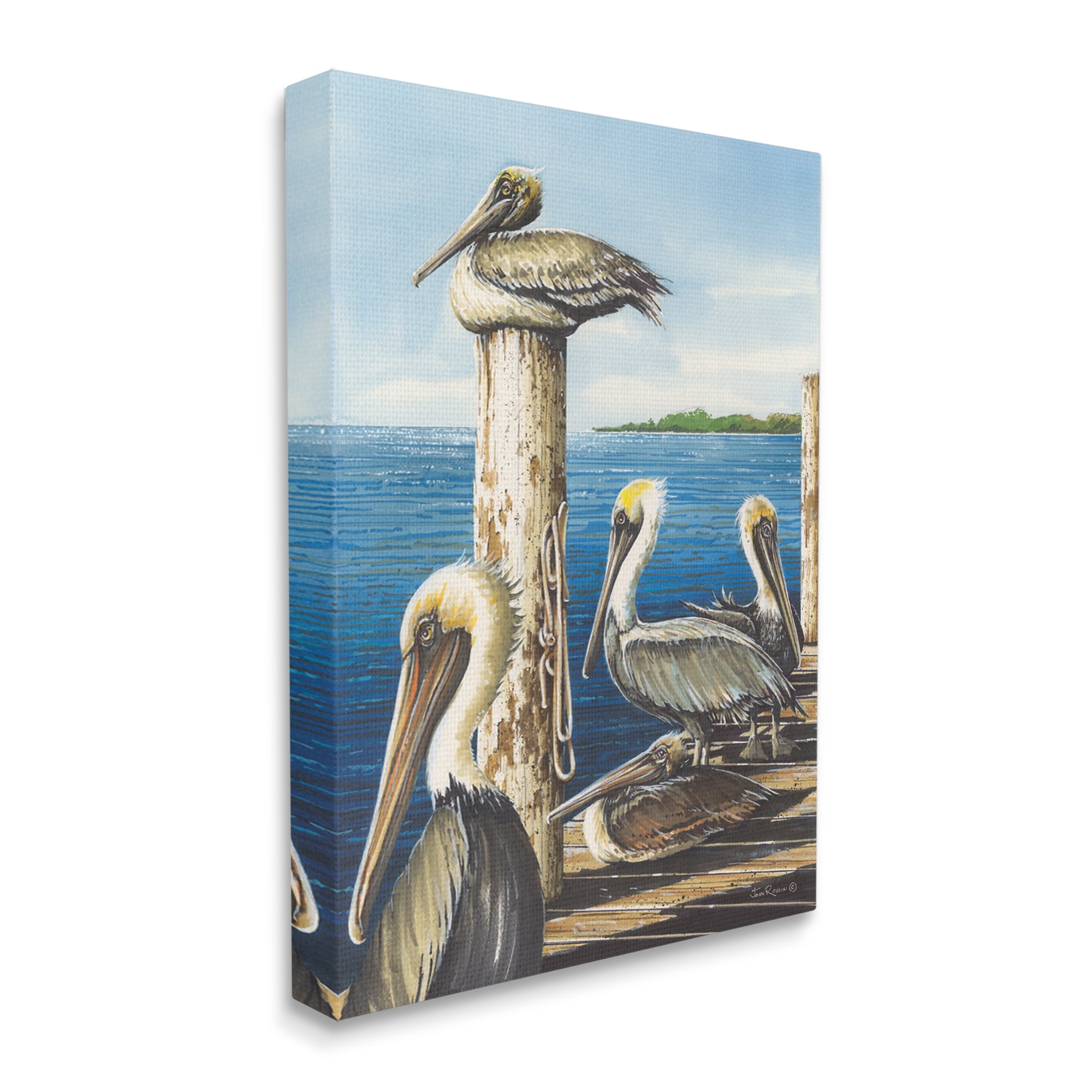 Stupell Industries Pelicans on Marine Dock Animals & Insects Painting Gallery Wrapped Canvas Print Wall Art, 36 x 48