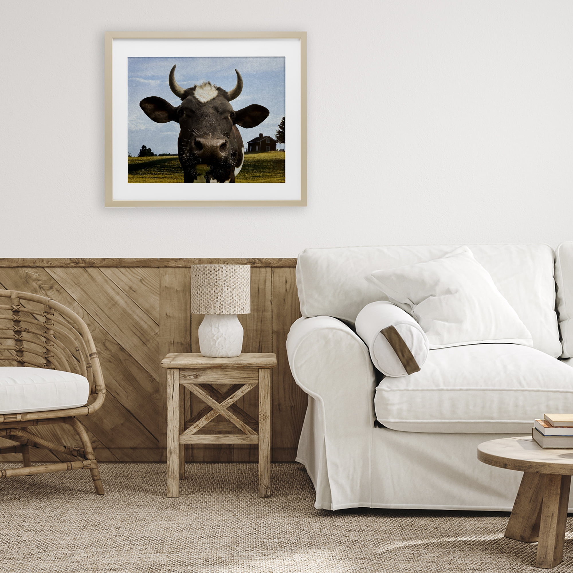 Stupell Industries Farm Cow with Curved Horns Birch Framed Print Under Glass, design by Marcus Prime