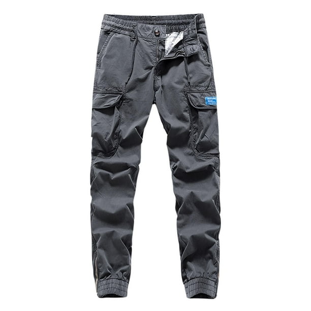 Pantalones largos de moda para hombre, casuales, de color sólido, cargo, con bolsillos y cremallera, cintura elástica, pantalones largos de algodón para hombre.