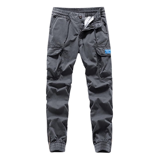 Pantalones largos de moda para hombre, casuales, de color sólido, cargo, con bolsillos y cremallera, cintura elástica, pantalones largos de algodón para hombre.