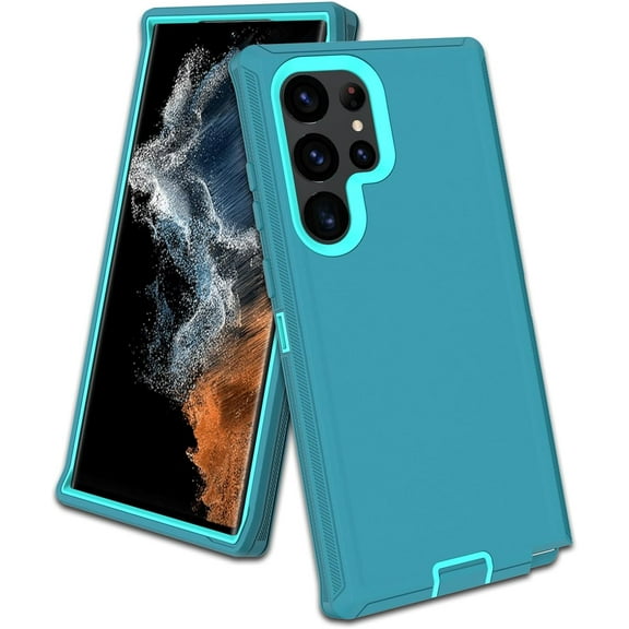 for Samsung Galaxy S22 Ultra Case, Dust-Proof Port Cover, Full-Body Silicone Rubber Phone Case for S22 Ultra 5G(2022), Military Grade Drop-Proof Shockproof Non-Slip, Mint/Teal