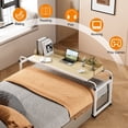 thumbnail image 6 of Tereitr Over-the-Bed Laptop Desk with Raised Baffle for within 210CM/82.68" Bed, 120x40CM/47x15inch Height Adjustable Overbed Table with Wheels for Home Office Bedroom (Wooden), 6 of 7