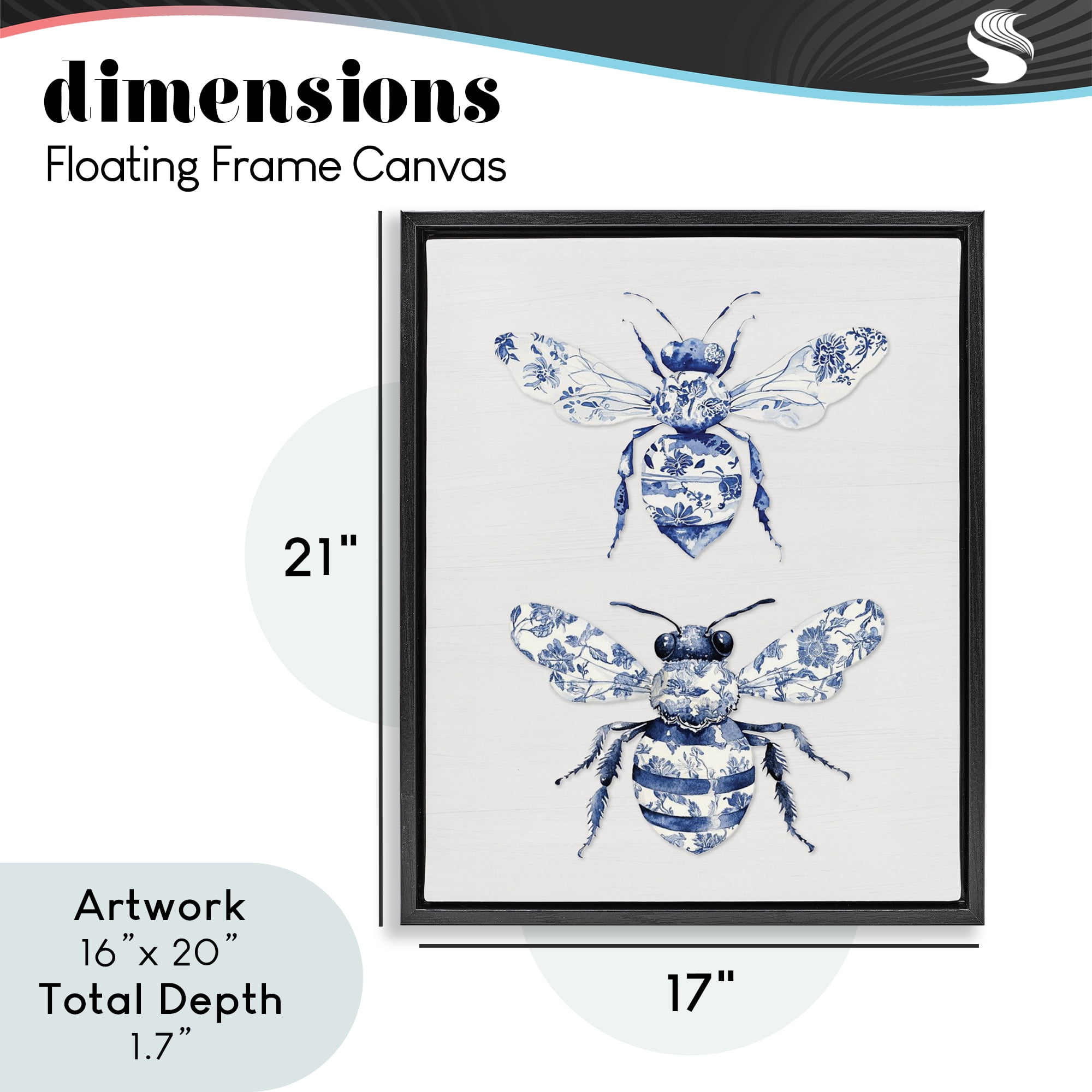 Toile Patterned Bees Black Framed Floater Canvas Wall Art, design by Lettered and Lined