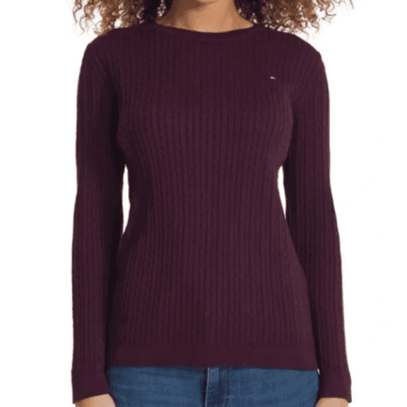 Tommy Hilfiger Women's Cable Knit Sweater Burgundy Large