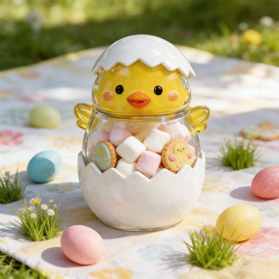 Eespoir Easter Bunny Colorful Eggs Chicks Gift, Candy Jar and Easter Egg Glass Storage, Gift Box Set for Treats, Decor, and Presentation