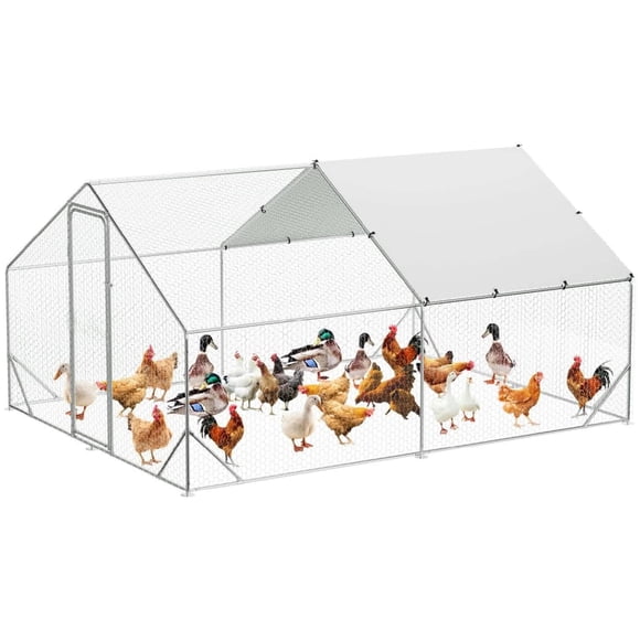 Eastvita Enclos pour Poules en Acier Galvanisé - 98 Po x 131 Po x 66 Po avec Toit à Flèche, Couverture Imperméable Anti-Ultraviolets, Entrée - dans une Cage à Volailles pour Usage Extérieur à la Ferme