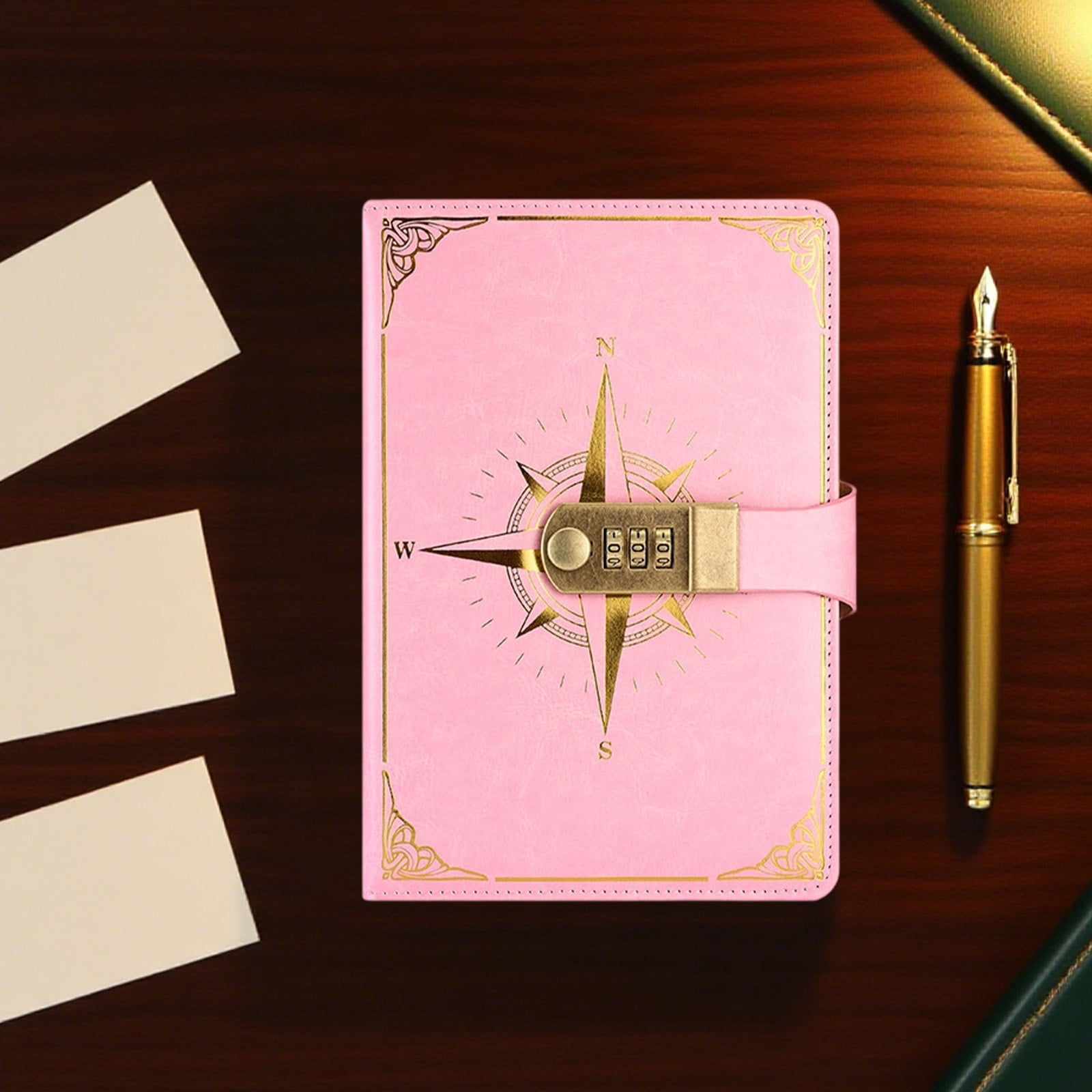 Roiihwy Journal with Lock, A5 Pu Leather Diary with Lock, Vintage Locks Journal Password Notebook, Locks Diary Planner Organizer, 8.66X5.91 Inches, Pink