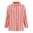 thumbnail image 4 of Red Shirts for Women Cotton Linen Stripe Shirts For Women 3/4 Length Sleeve Tops Lapel Button Down Blouses Loose Casual Work Shirts Womens Tops Blouses Trendy, 4 of 6
