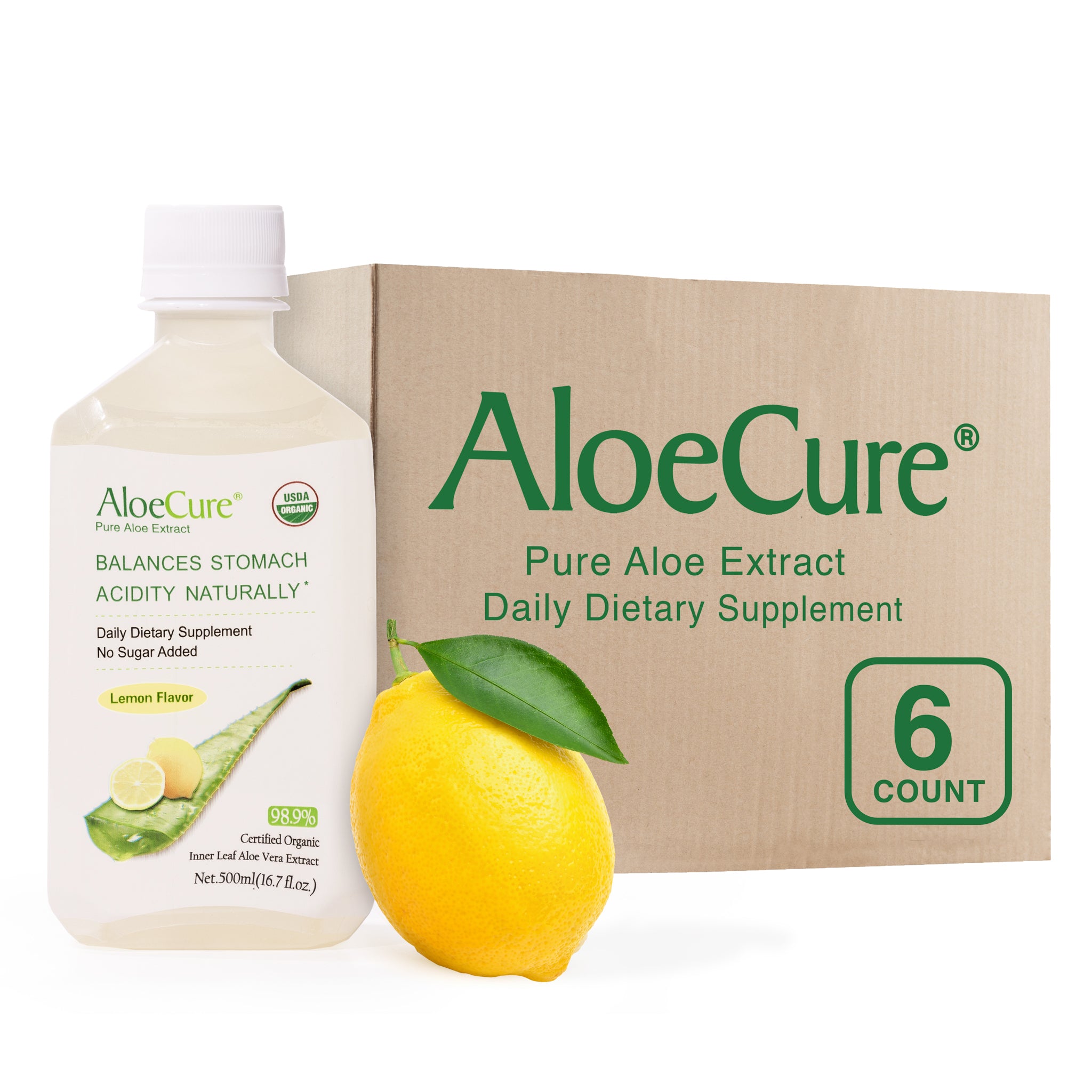 AloeCure Organic Pure Aloe Vera Juice Lemon Flavor Aloe Vera Drink Bottled Within 12 Hours of