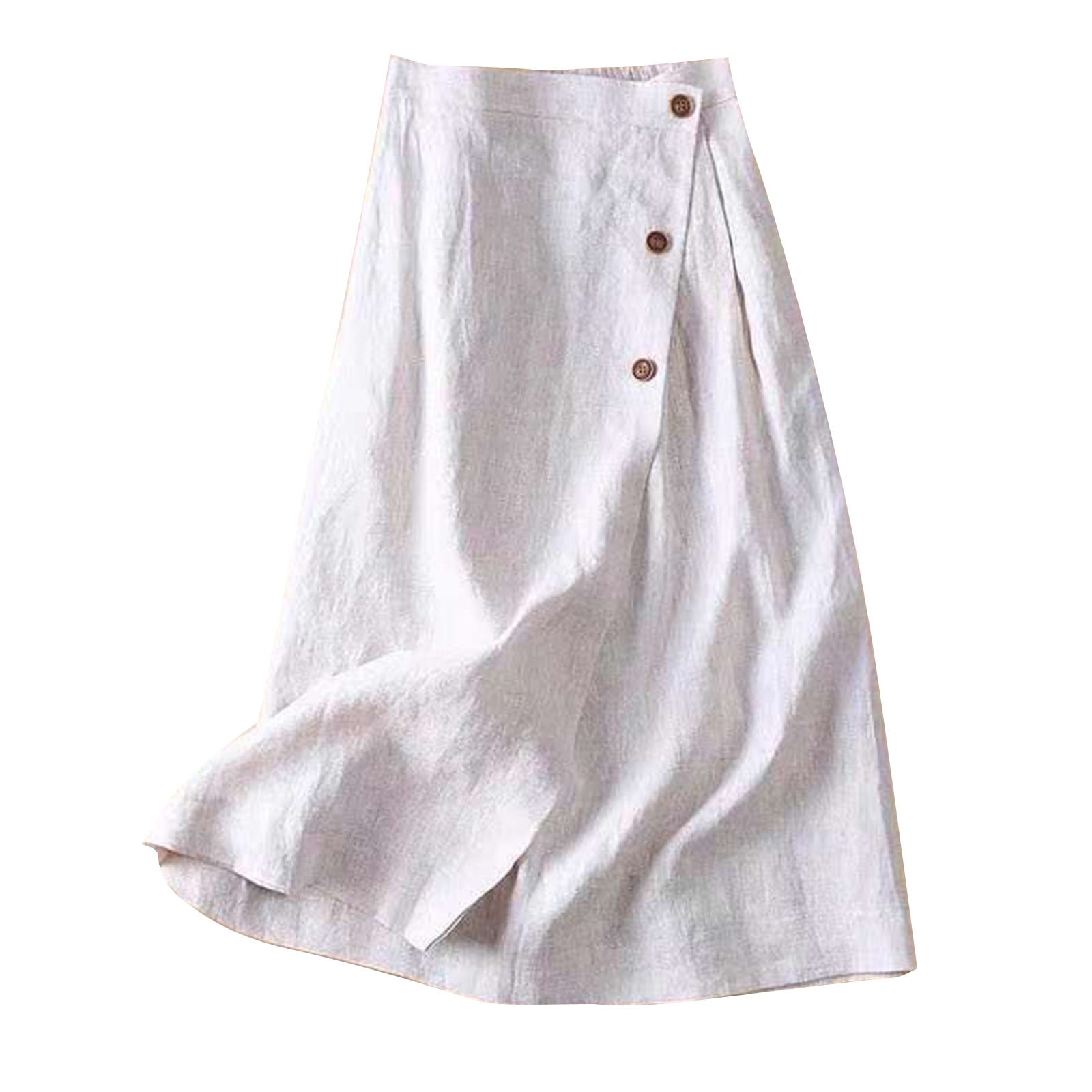 Cotton Linen Button Down Skirts for Women Elastric Waist Front Slit ...