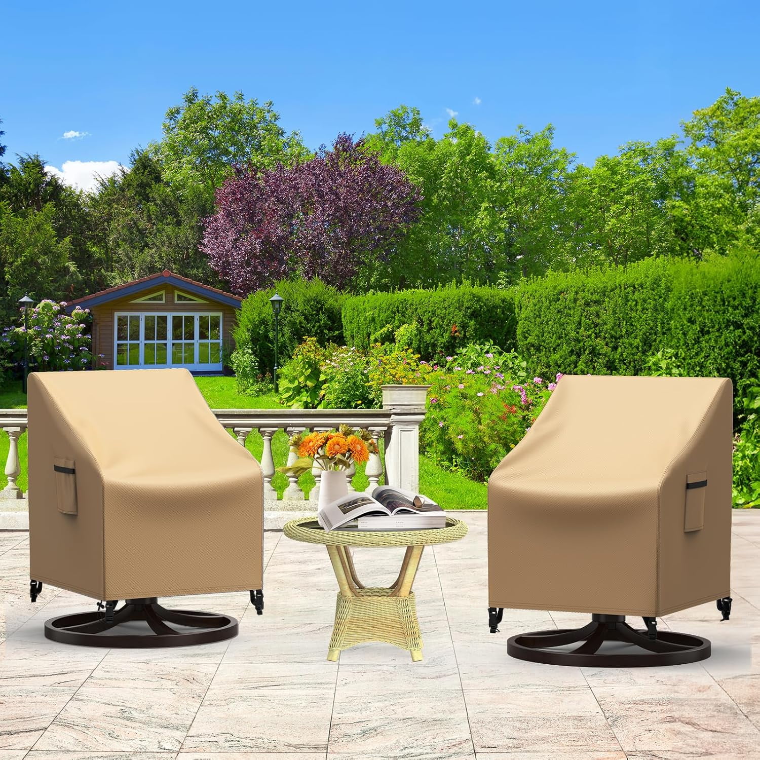 Outdoor Swivel Lounge Chair Cover Waterproof, 2 Pack Heavy Duty Patio Rocking Chair Covers for Outdoor Furniture, 33" W×37" D×38.5" H, Brown