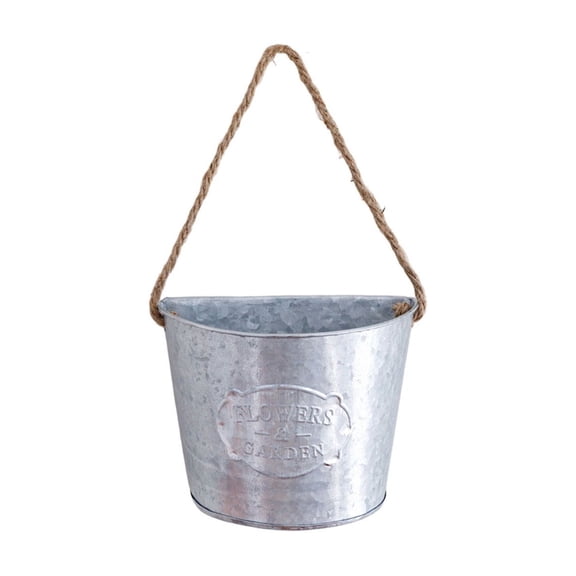 Vintage Galvanized Metal Half Round Wall Greens Holder With Drainage Holes for Indoor Outdoor Garden Balcony Fence Decor