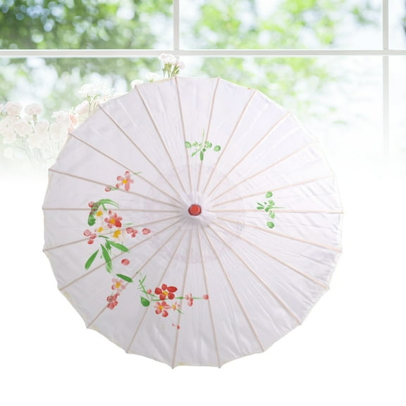 Raindrops Silk Wooden Parasol Umbrella Chinese Japanese Style Craft Umbrella Prop for Bride Bridemaid (White)