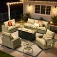 thumbnail image 3 of Vcatnet Patio Outdoor Conversation Set, 10 Pieces Sectional Sofa with 54" Fire Pit, All Weather Wicker Patio Furniture Set with Swivel Rockers and Solar Powered Coffee Table, Beige, 3 of 10