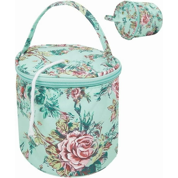Small Yarn Bag Flower Green Mini Yarn Storage Bags with Holes Portable Yarn Storage Case Mini Project Organizer Crochet Thread Sewing Accessories for Carry Crochet Hooks Skein Yarn