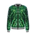 thumbnail image 5 of Rswnyirn Kids Girls Sequin Bomber Jacket Sparkle Long Sleeve Zipper Party Jacket Outwear Coat Green 6, 5 of 7