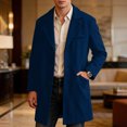 thumbnail image 6 of Men Long Overcoat Lapel Collar Button Front Oversized Jacket with Pocket,Warm Windproof Fall Winter Daily Casual Comfy Wear,Blue,3XL, 6 of 9