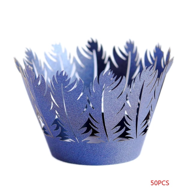 Bearachild 50 Uds. De envoltorios para cupcakes, vasos de papel artísticos para hornear pasteles, forro de corte hueco, taza para hornear, Herramientas y accesorios para hornear Zafiro
