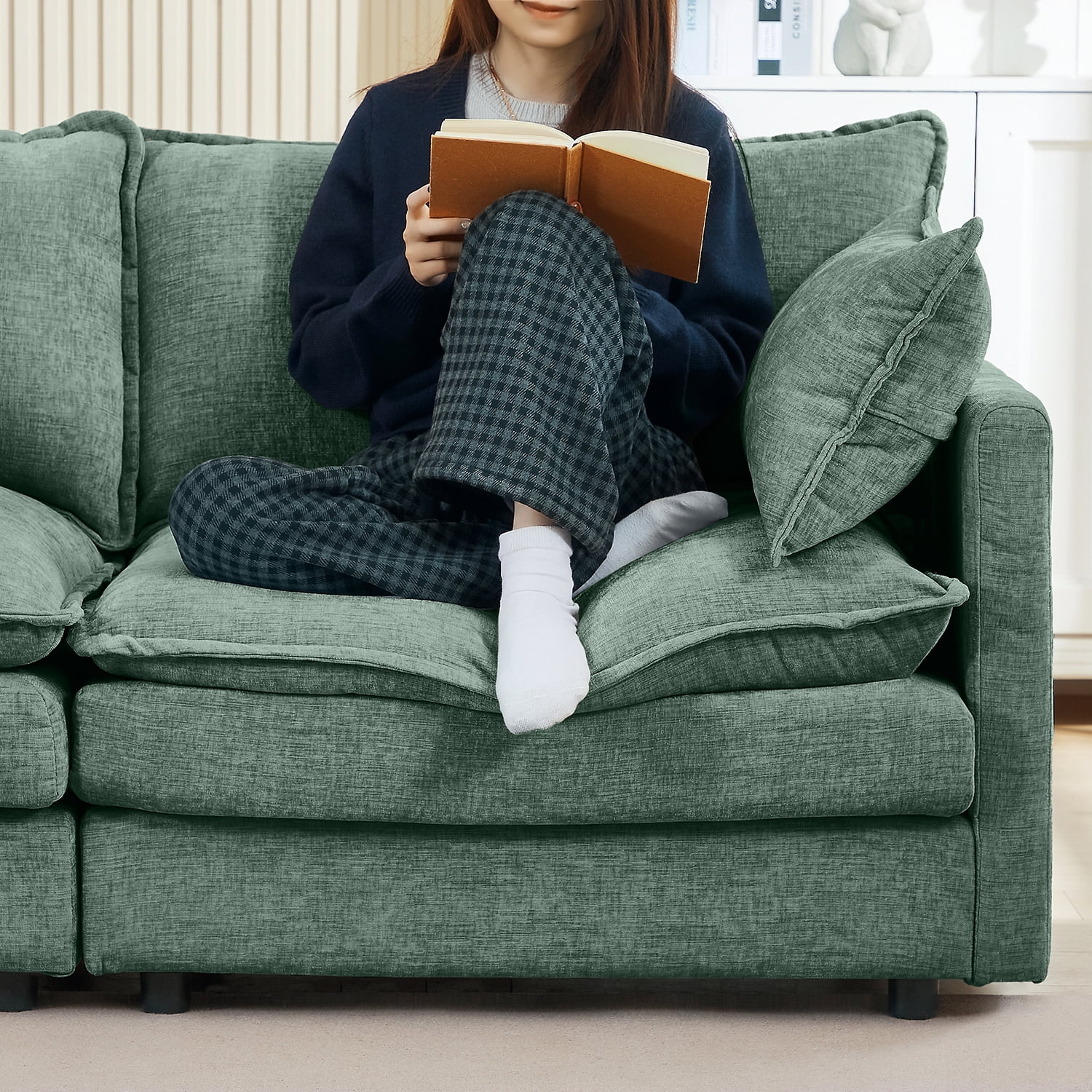 MOONMISS Modular L Shaped Sectional Sofa with Ottoman Chenille 3 Seat Comfy Cloud Couches